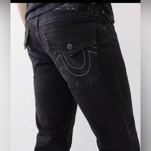 NWT True Religion Men’s 32 Flap SN Relaxed Straight Leg  Black Rinse Jeans $149